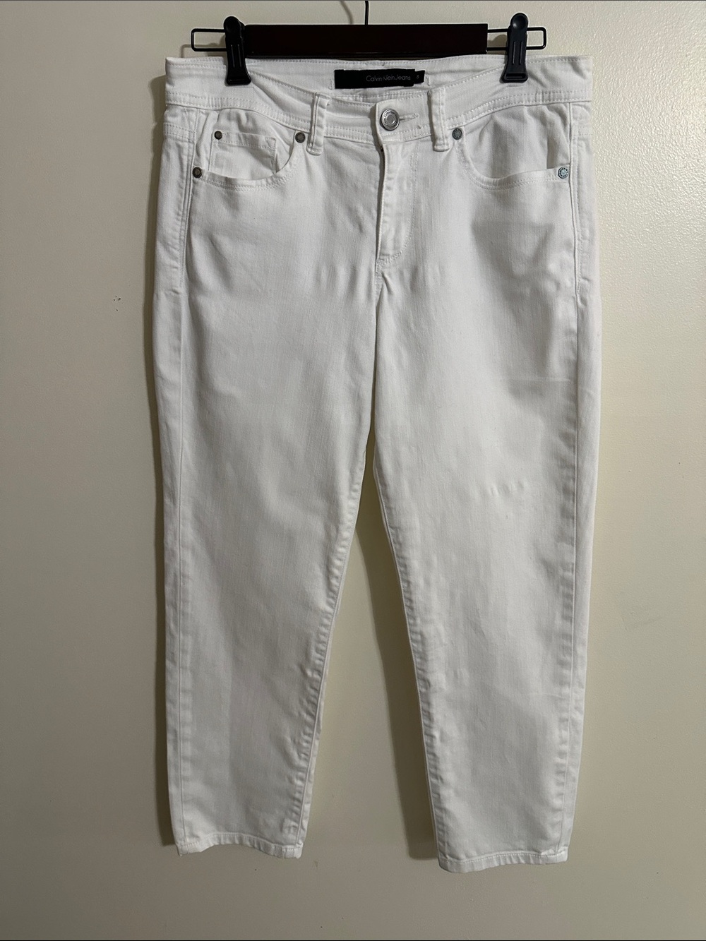 Calvin Klein Jeans White Cropped Slim Skinny Crop Straight Jeans - Picture 7 of 7